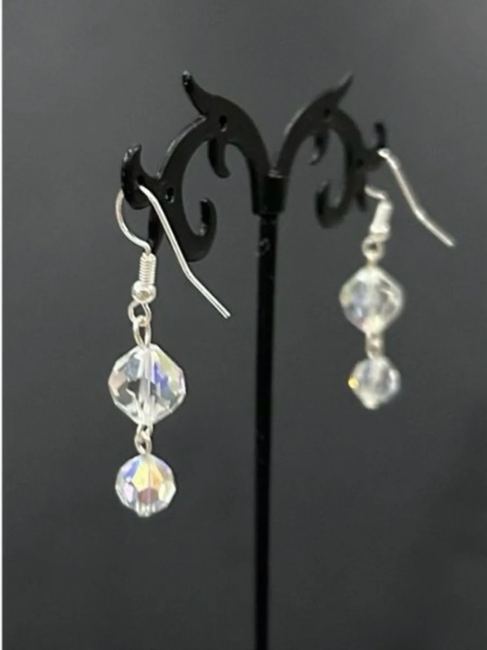 Vintage Choker Necklace & Dangling Earrings Set Clear Faceted Czech Glass Beads - Picture 3 of 10